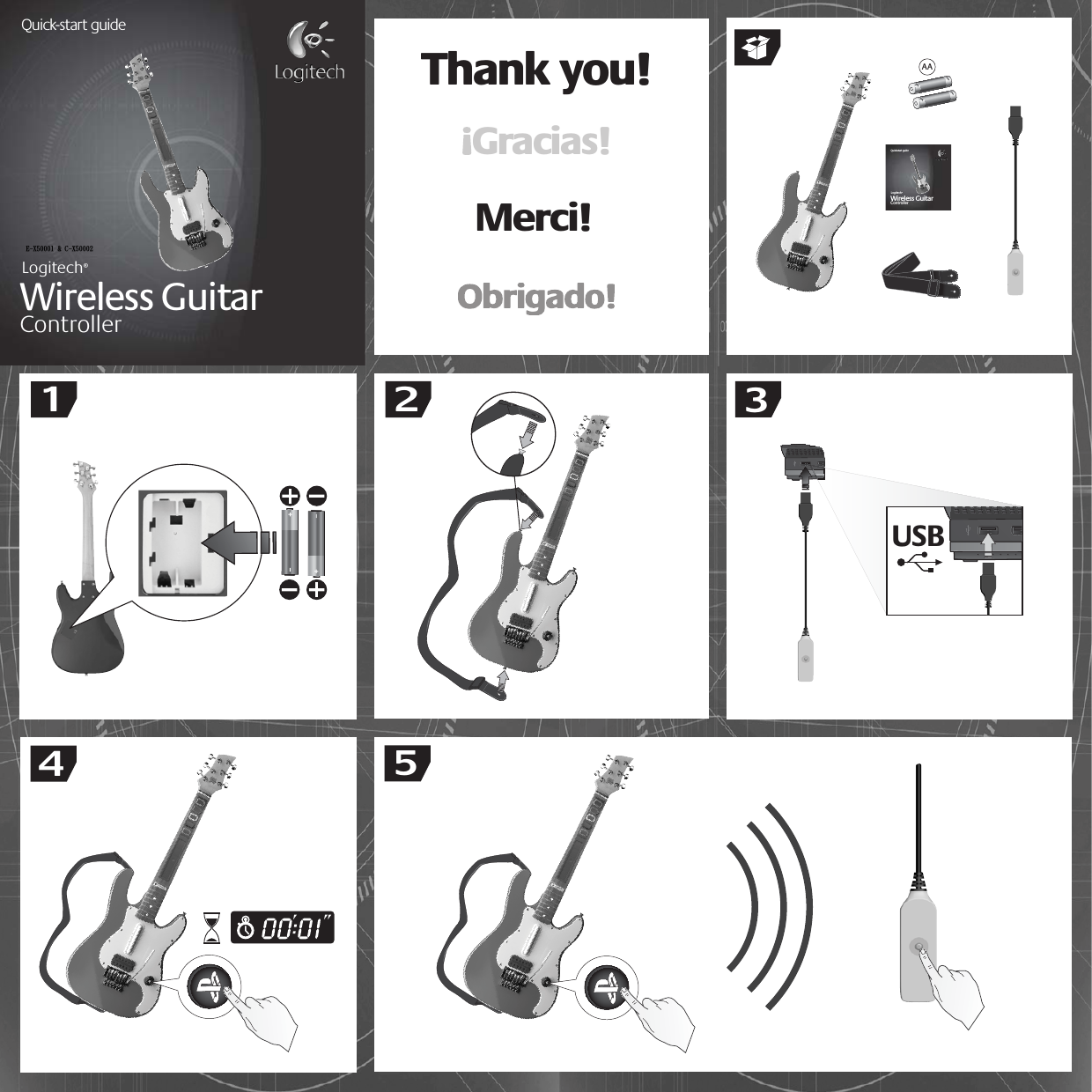 Logitech®Wireless GuitarControllerQuick-start guide453USBThank you!Merci!Gracias!12AAQuick-start guideLogitech®Wireless GuitarControllerF.Y61112!&apos;!D.Y61113