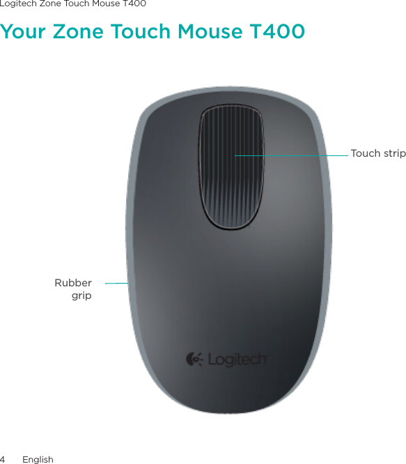 Logitech Zone Touch Mouse T4004  EnglishTouch stripRubber grip Your Zone Touch Mouse T400