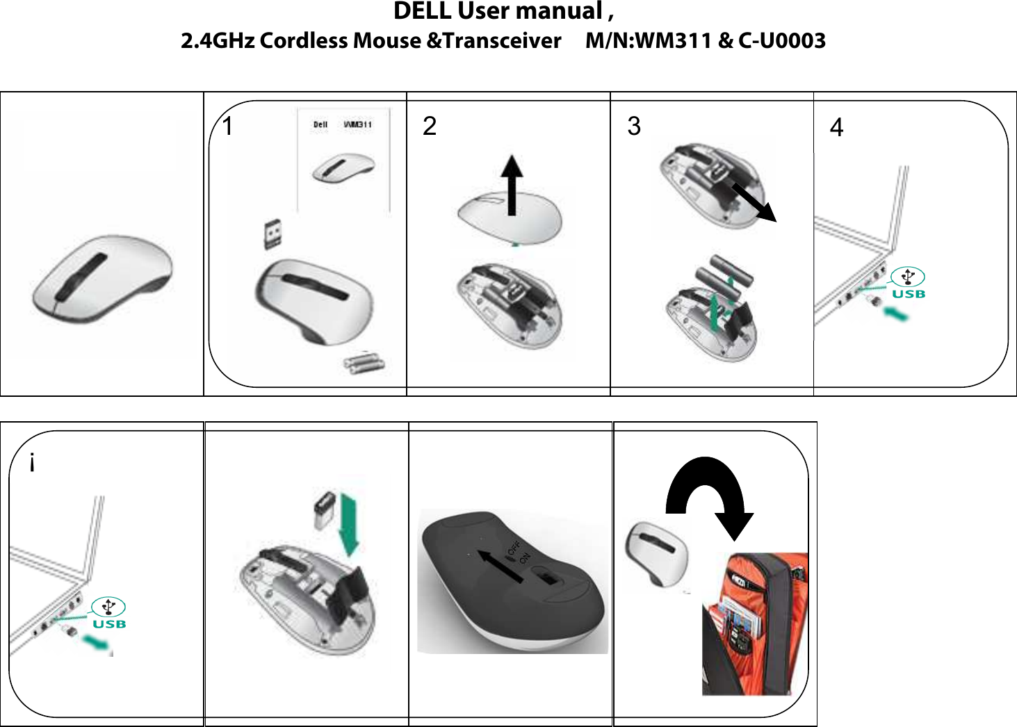 1 2 3 4¡DELL User manual , 2.4GHz Cordless Mouse &amp;Transceiver     M/N:WM311 &amp; C-U0003