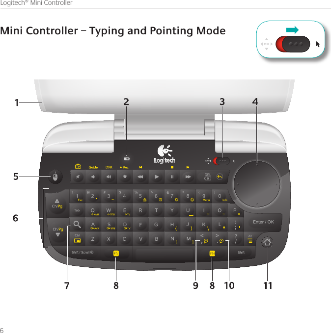 6    Logitech® Mini ControllerMini Controller – Typing and Pointing Mode