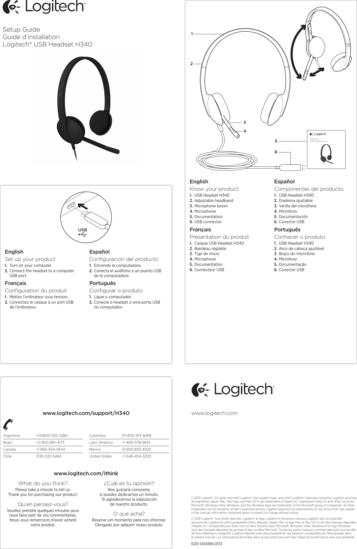 Page 1 of 2 - Logitech Logitech-A-00044-Quick-Start-Guide