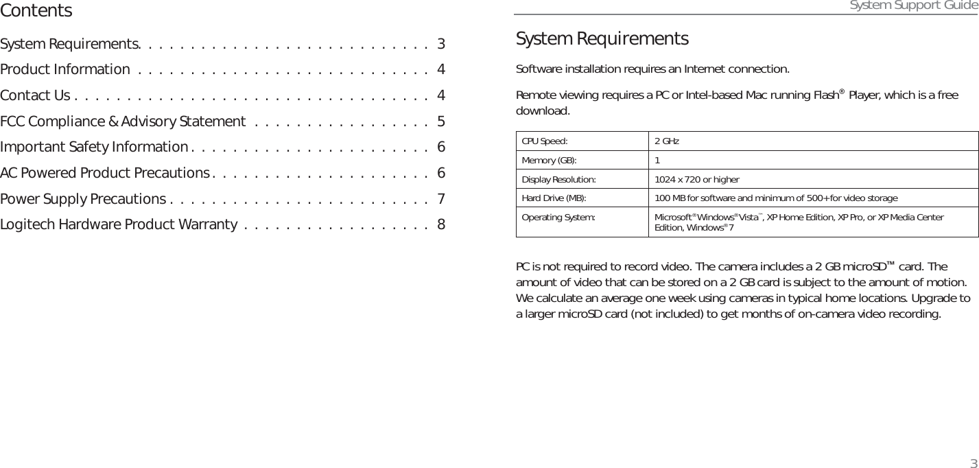 Page 2 of 6 - Logitech Logitech-Alert-700I-Users-Manual- 620-001964-004-Sys-Req-Guide_AMR-  Logitech-alert-700i-users-manual