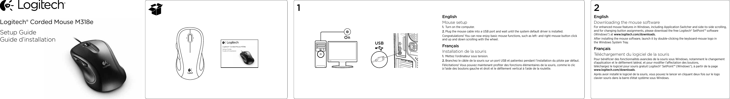 Page 1 of 2 - Logitech Logitech-Corded-Mouse-M318E-Quick-Start-Guide