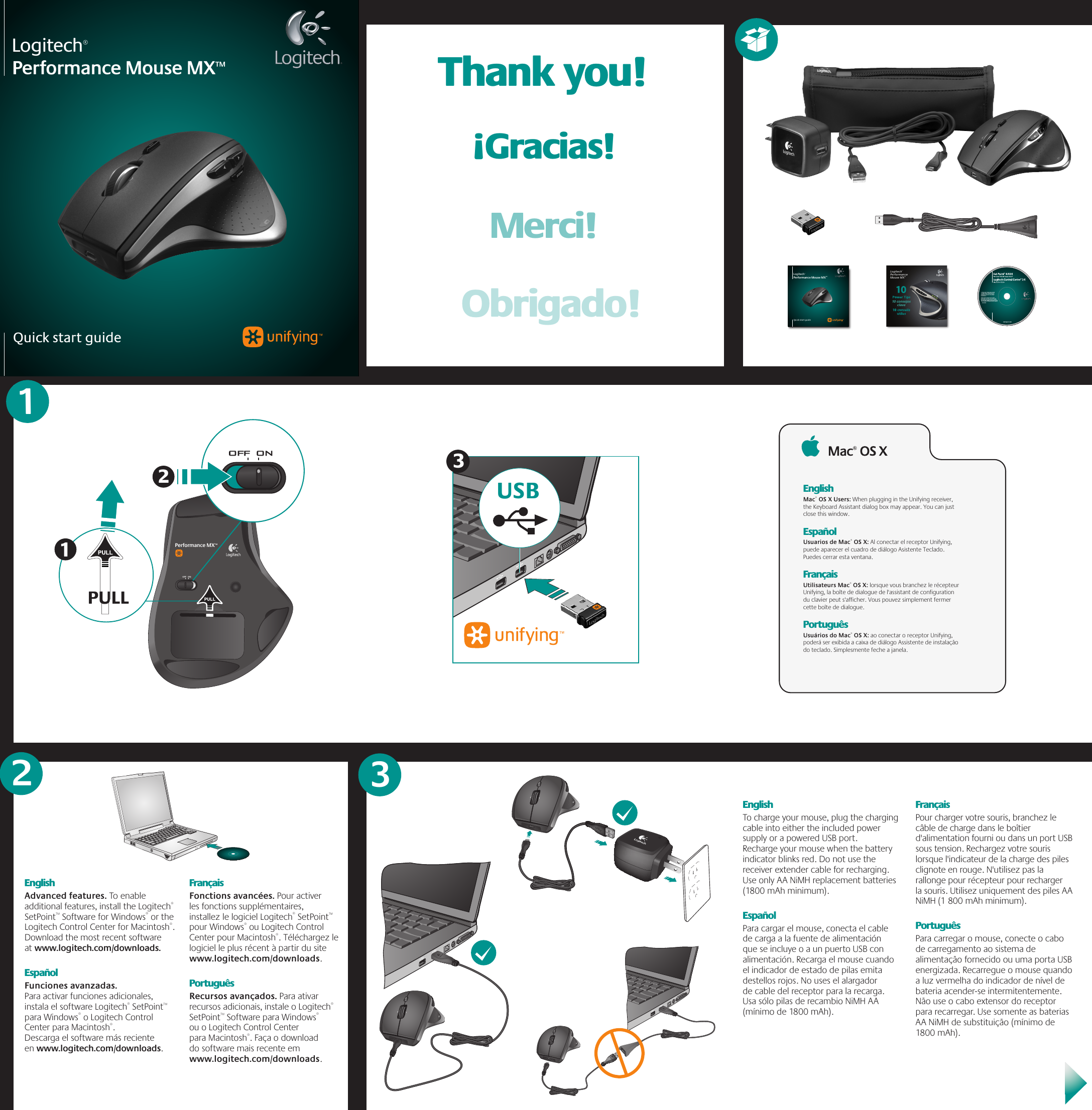 Page 1 of 2 - Logitech Logitech-M-R0007-Quick-Start-Guide 620-001395 Borneo Front