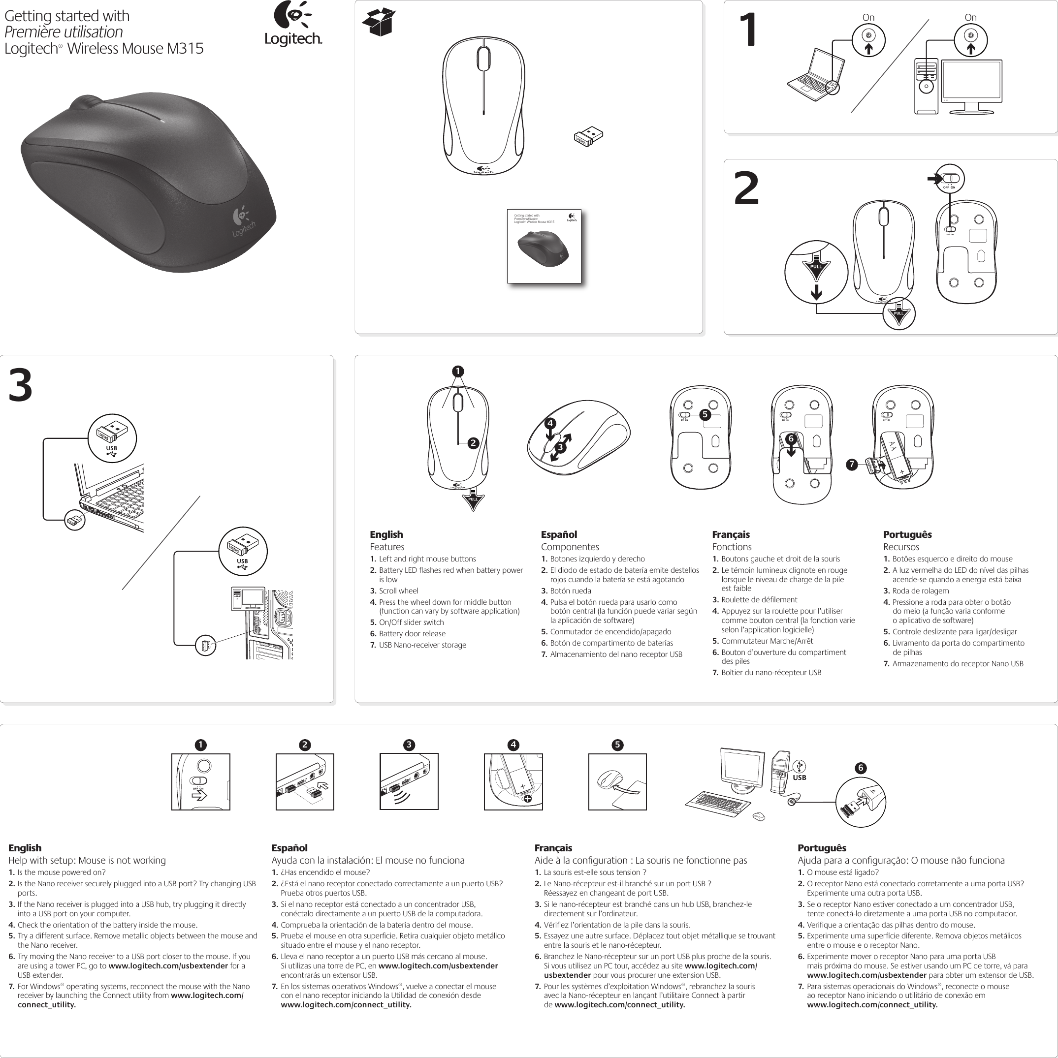 Page 1 of 2 - Logitech Logitech-M-R0022-M-R0024-Quick-Start-Guide