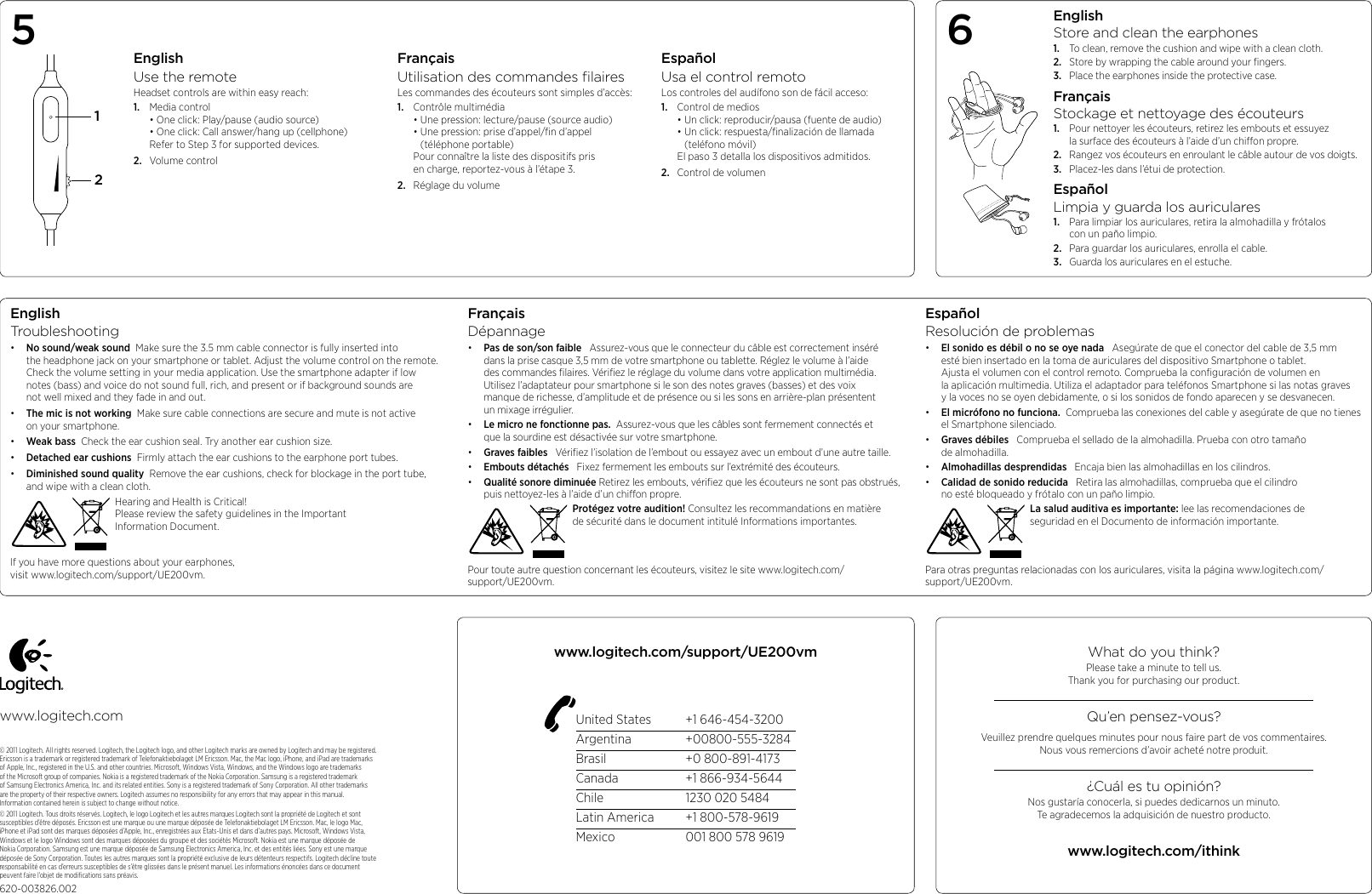 Page 2 of 2 - Logitech Logitech-Ultimate-Ears-200Vm-Noise-Isolating-Headset-Quick-Start-Guide