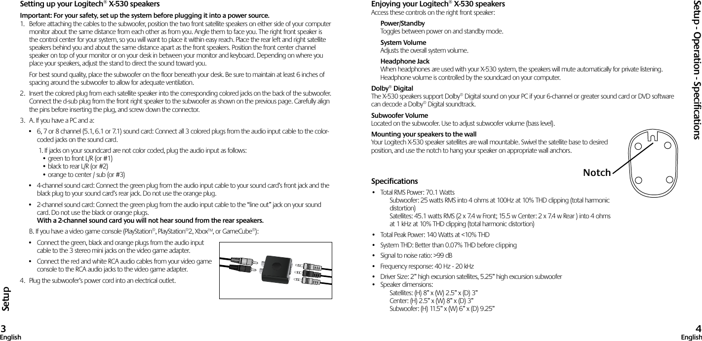 Page 3 of 10 - Logitech Logitech-X-530-Users-Manual- X530_Manual_AMR  Logitech-x-530-users-manual