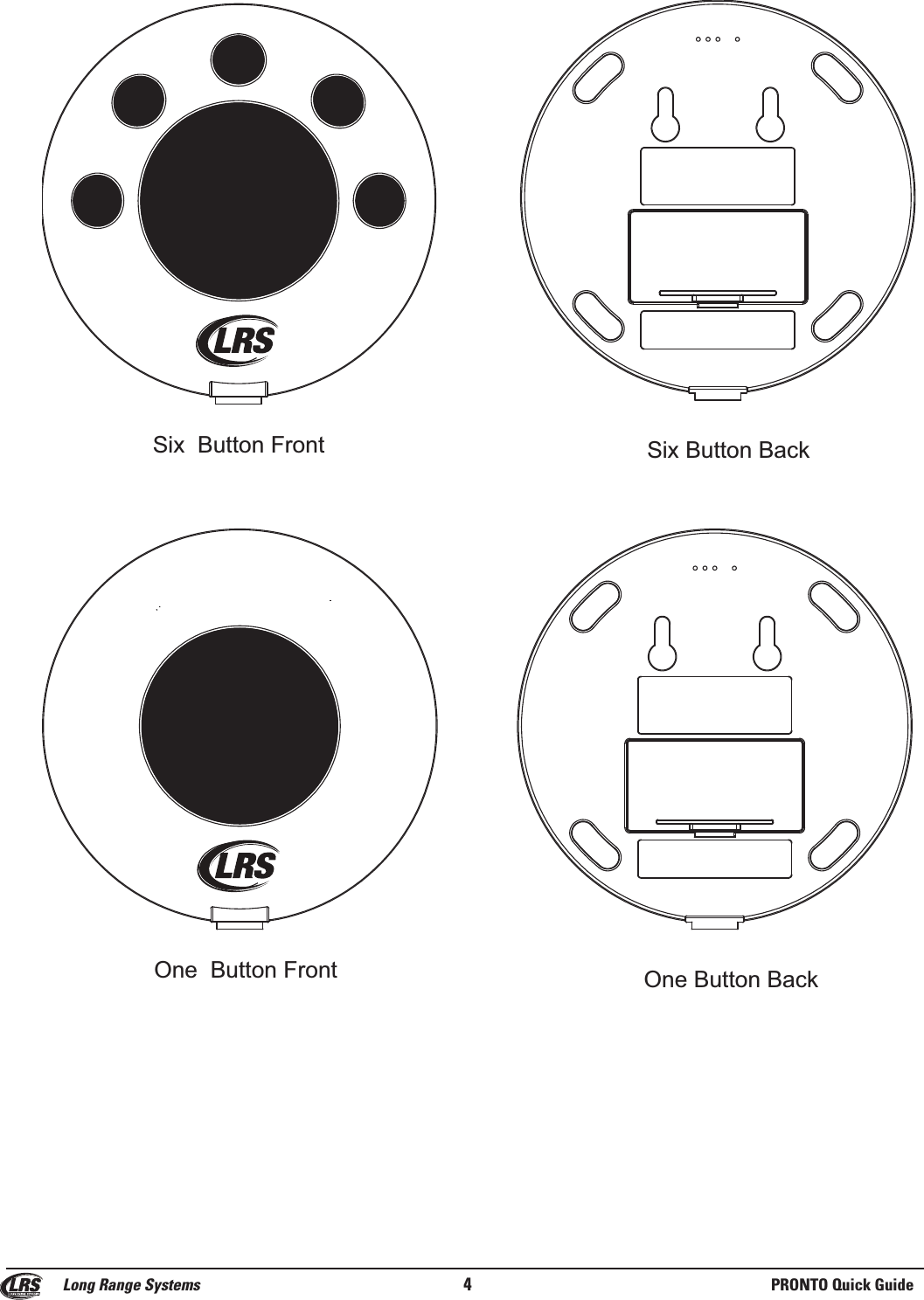 Long Range Systems 4PRONTO Quick GuideSix  Button Front                 Six Button BackO                 One  Button Front                 One Button Back