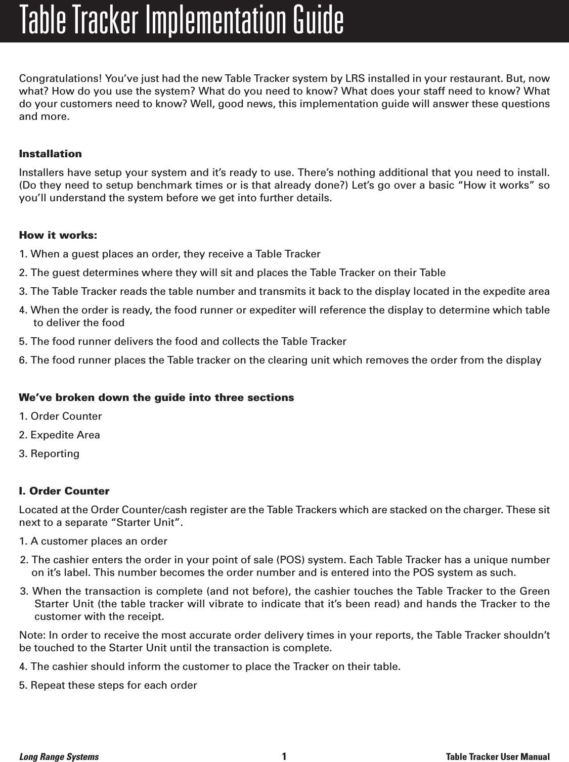 Long Range Systems TRACKER Table-Tracking Paging Receiver User Manual ...