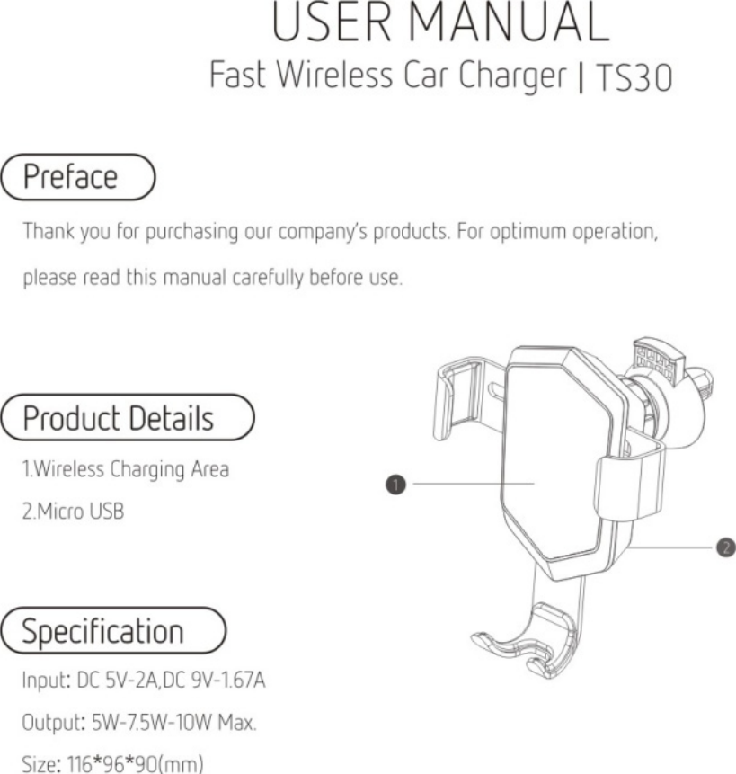 Lontems Technology TS30 Fast Wireless Car Charger User Manual