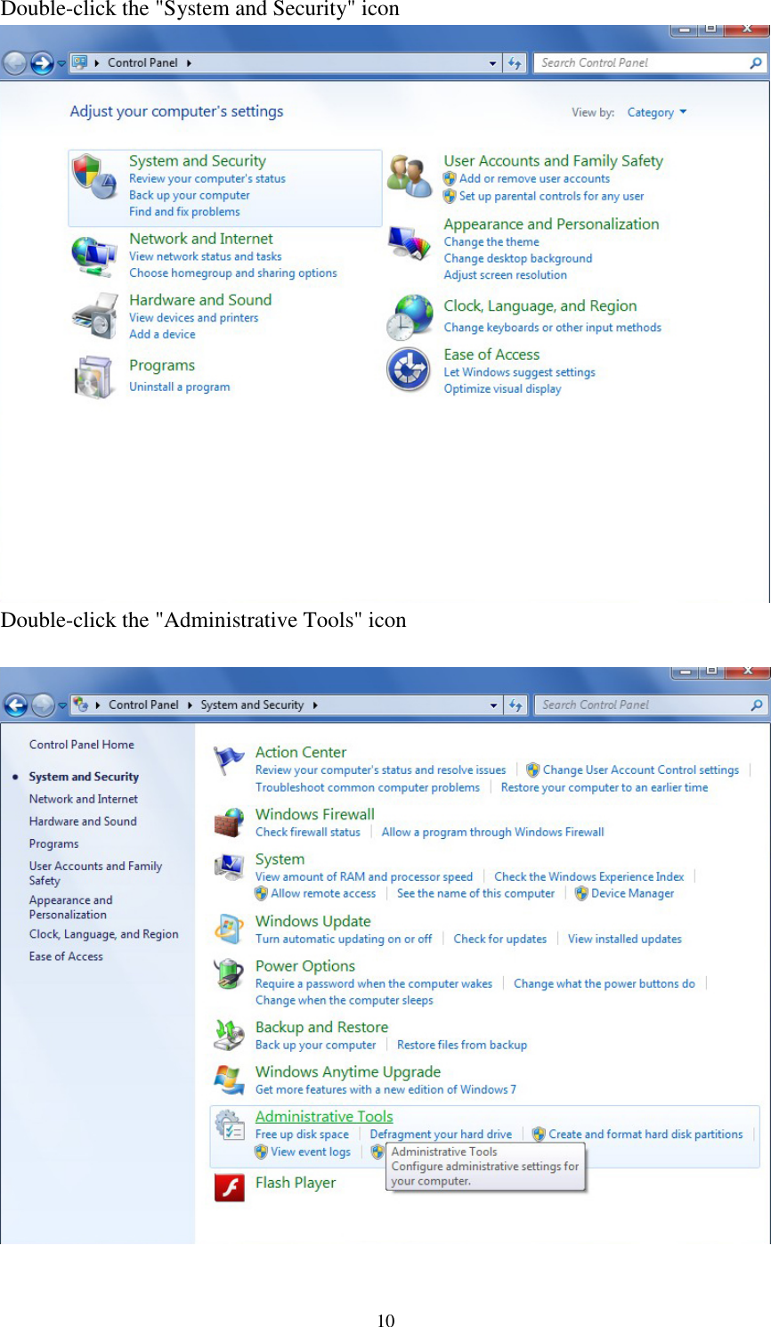 10Double-click the &quot;System and Security&quot; iconDouble-click the &quot;Administrative Tools&quot; icon