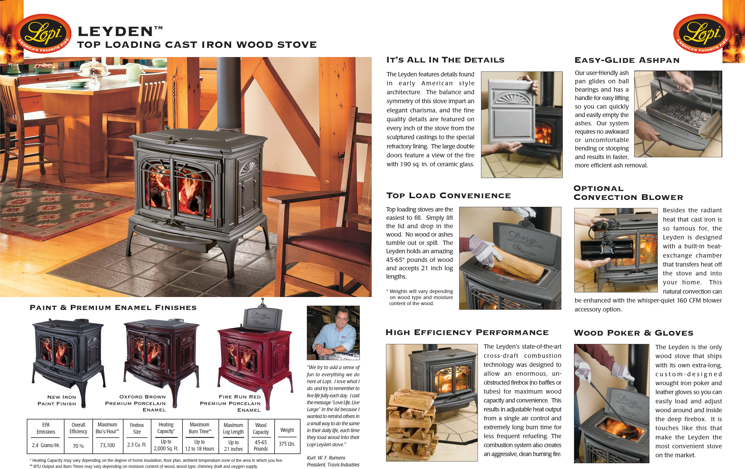 Page 3 of 4 - Lopi Lopi-Leyden-Top-Loading-Cast-Iron-Wood-Stove-Users-Manual- Leyden Brochure  Lopi-leyden-top-loading-cast-iron-wood-stove-users-manual