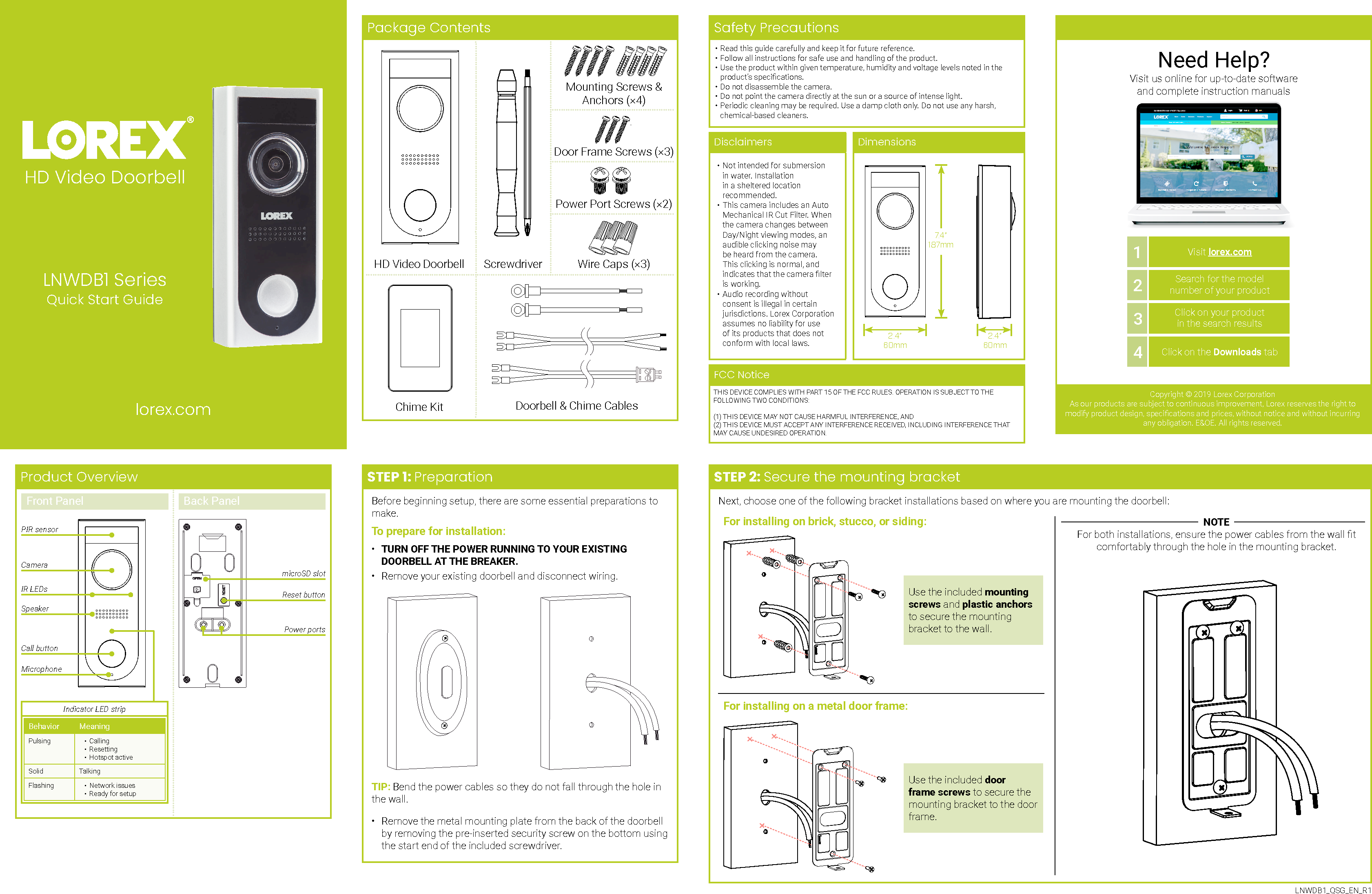 Lorex Technology LNWDB1-C DoorBell User Manual Wire Free System Quick ...