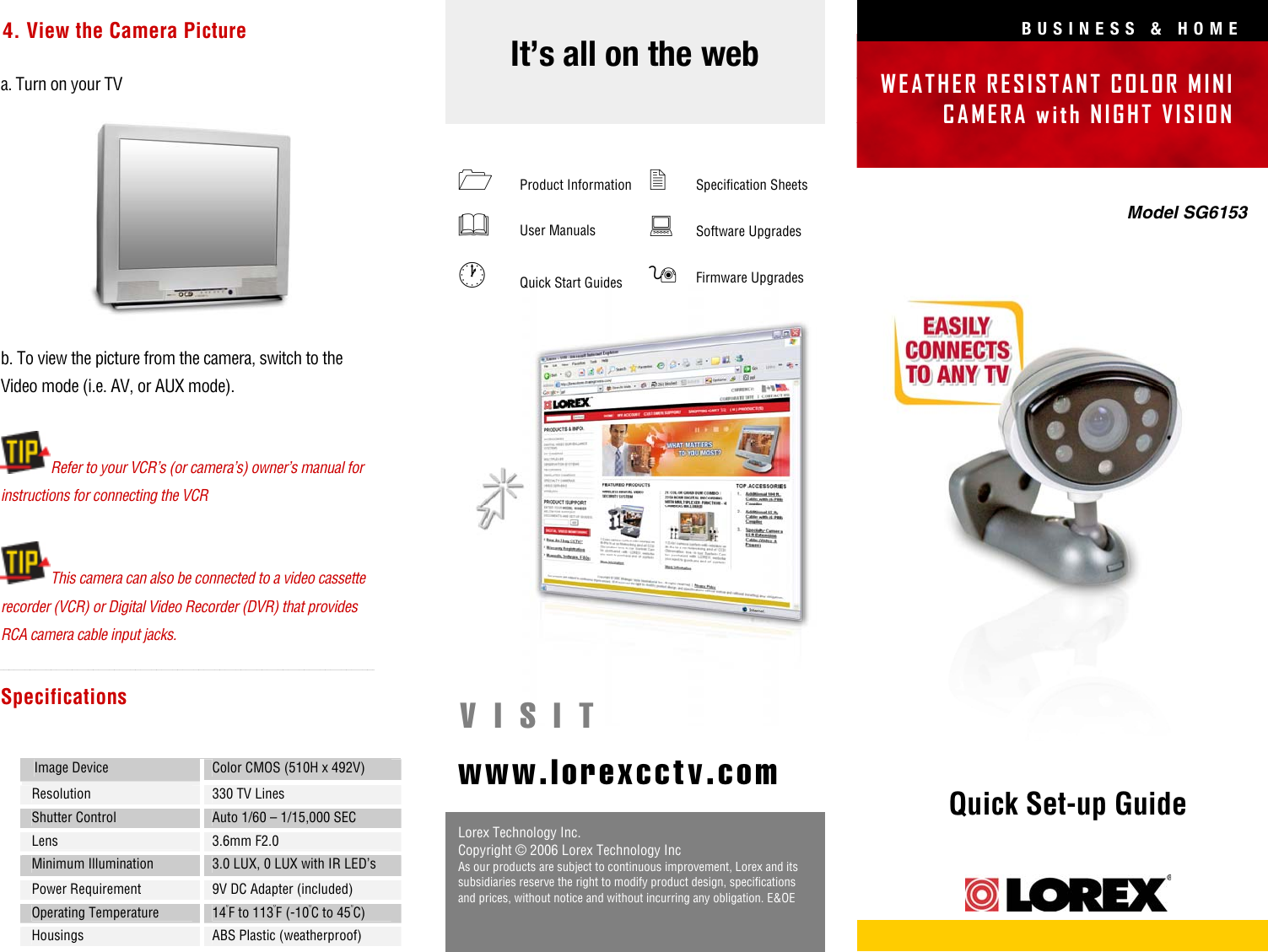Page 1 of 2 - Lorex-Technology Lorex-Technology-Sg6153-Users-Manual- SG6153 - Weather Resistant Color Mini Camera With Night Vision  Lorex-technology-sg6153-users-manual