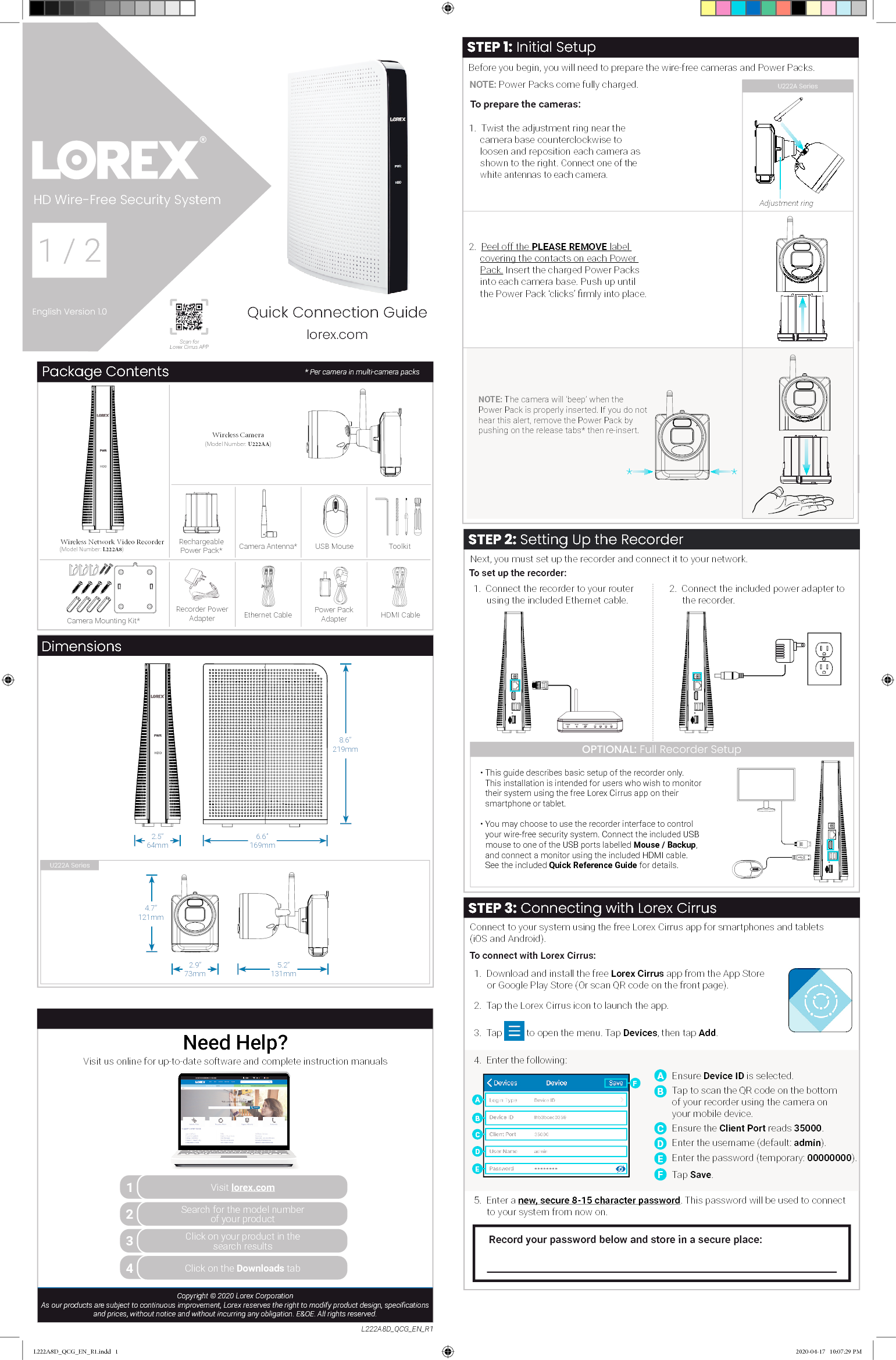 Lorex Technology U222AA-Z Wireless Camera User Manual Wire Free System