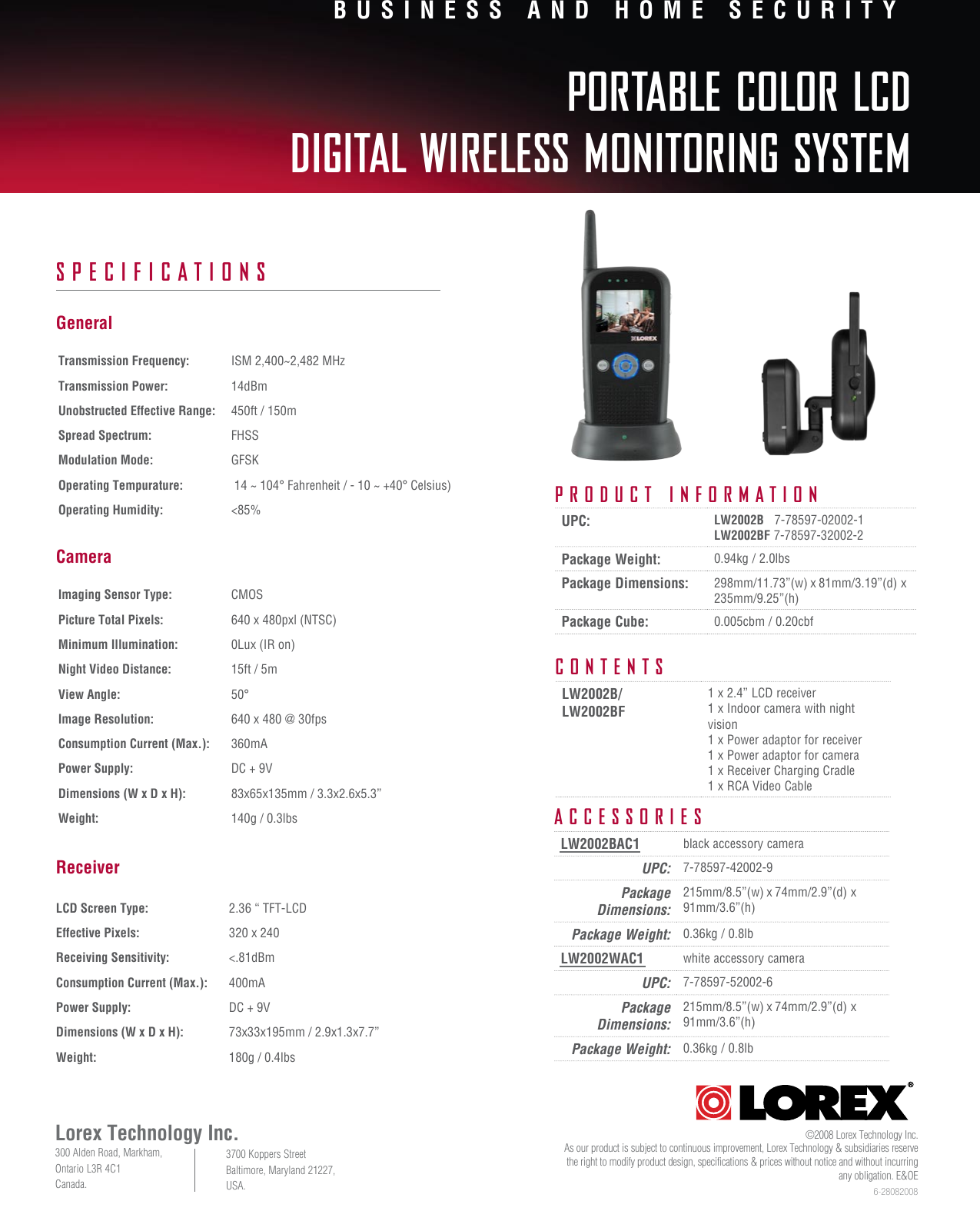 Page 2 of 2 - Lorex Lorex-Lw2002B-Series-Users-Manual- SG7380 Spec Sheet  Lorex-lw2002b-series-users-manual