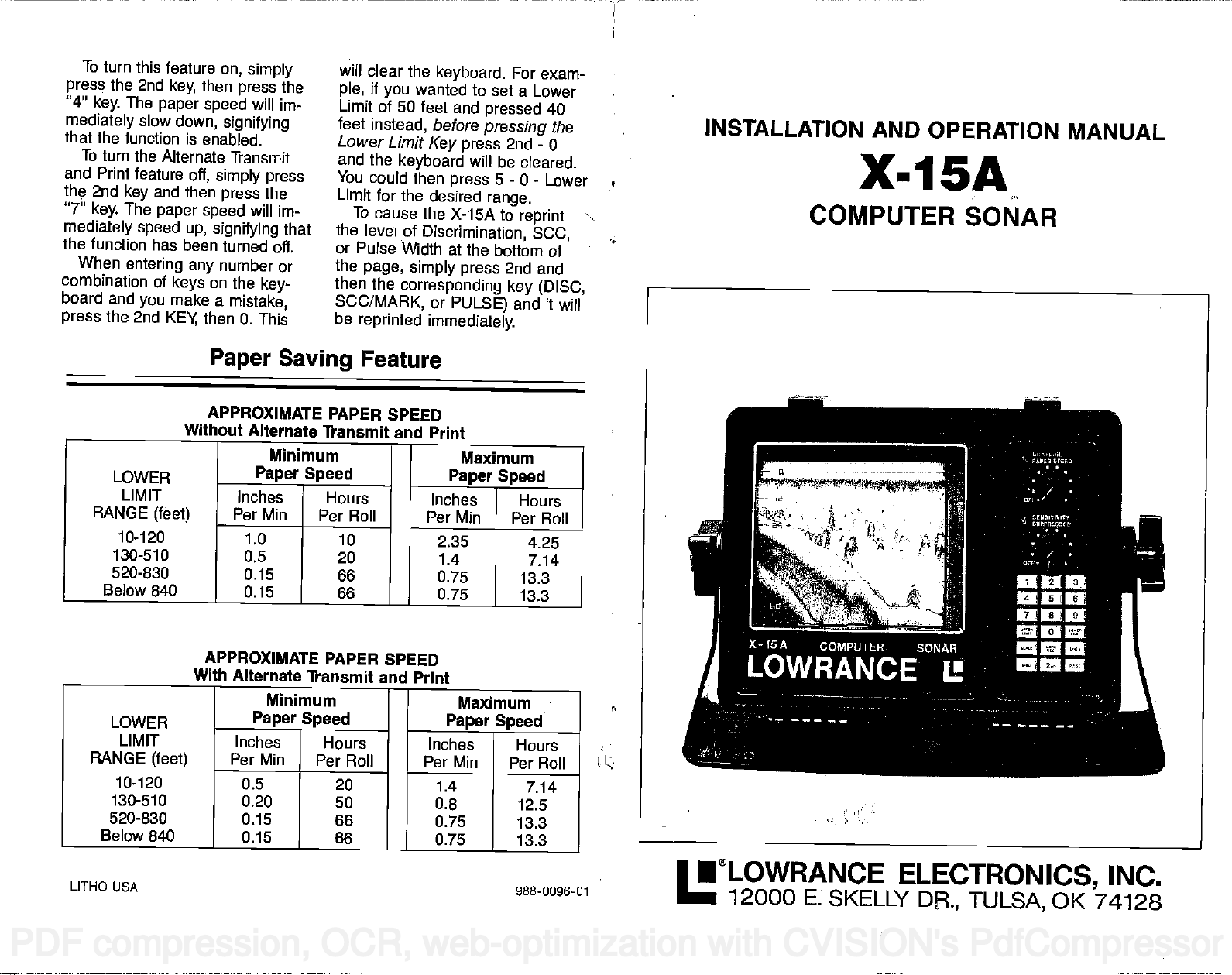 Page 1 of 12 - Lowrance-Electronic Lowrance-Electronic-X-15A-Users-Manual-  Lowrance-electronic-x-15a-users-manual