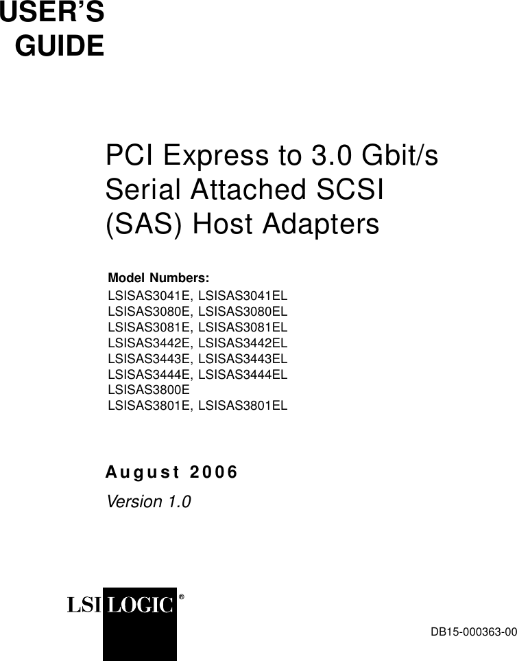 Lsi Sas3041E Users Manual PCI Express To 3.0 Gbit/s Serial Attached