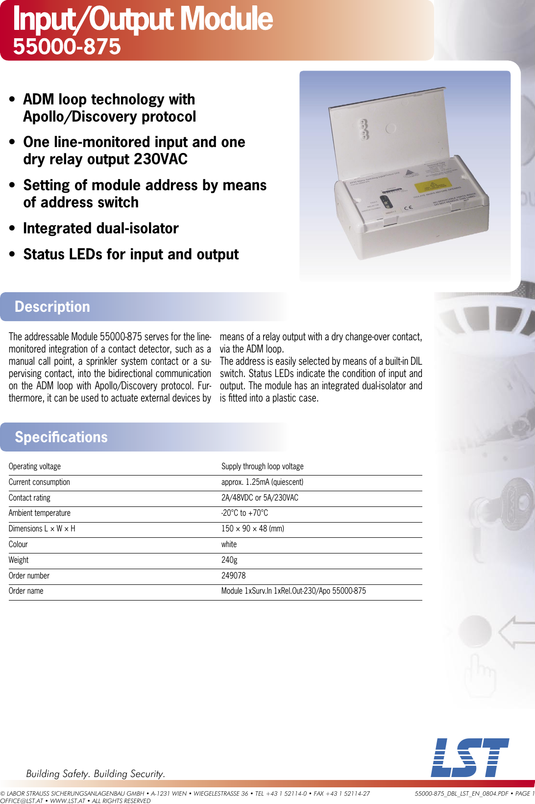 Page 1 of 1 - Lst Lst-Input-Output-Module-55000-875-Users-Manual- Datenblätter Lst-input-output-module-55000-875-users-manual