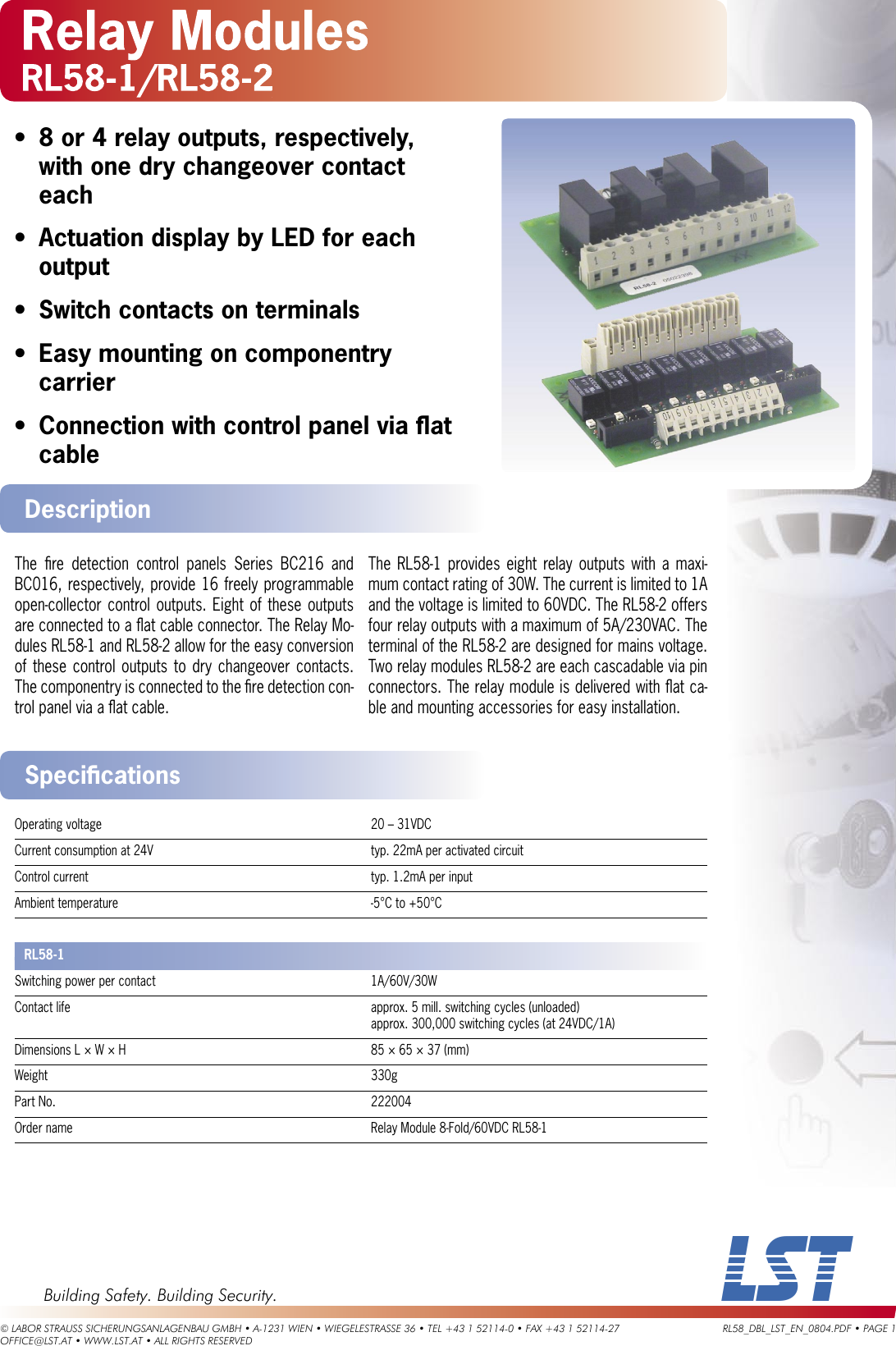 Page 1 of 2 - Lst Lst-Relay-Modules-Rl58-1-Users-Manual- Datenblätter  Lst-relay-modules-rl58-1-users-manual