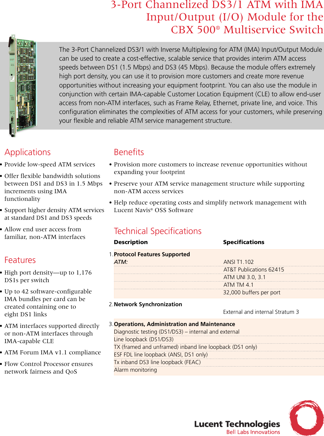 Page 1 of 2 - Lucent-Technologies Lucent-Technologies-Cbx-500-Users-Manual- 3-Port Channelized DS3/1 ATM W/IMA  Lucent-technologies-cbx-500-users-manual