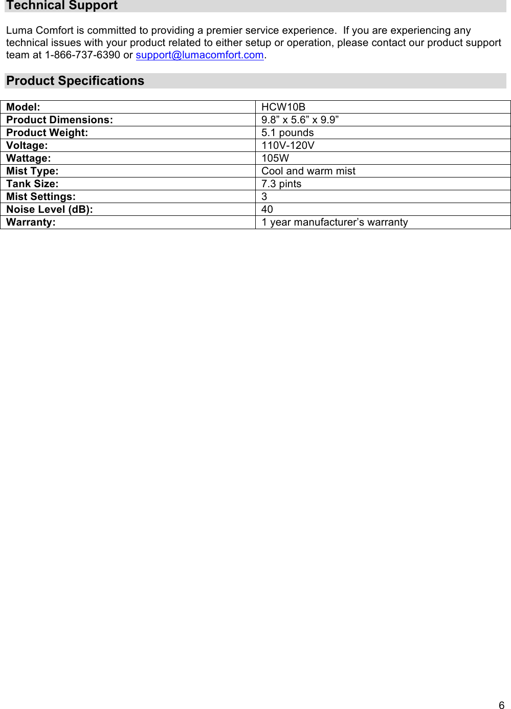 Page 8 of 9 - Luma-Comfort Luma-Comfort-Luma-Comfort-Humidifier-Hcw10B-Users-Manual HCW10B-Manual-Editedx