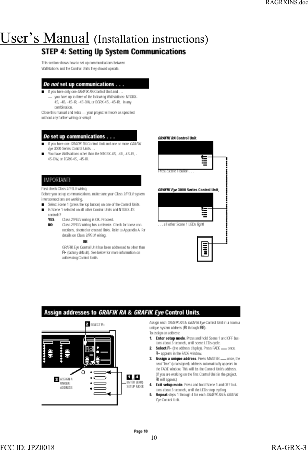 RAGRXINS.docFCC ID: JPZ0018                                                                                                                   RA-GRX-310User’s Manual  (Installation instructions)