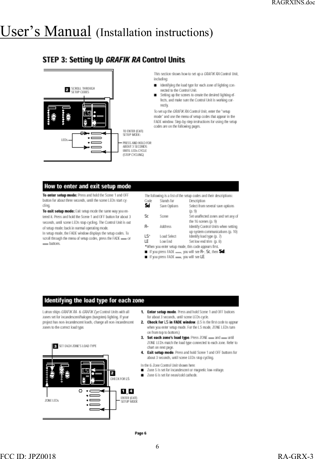 RAGRXINS.docFCC ID: JPZ0018                                                                                                                   RA-GRX-36User’s Manual  (Installation instructions)