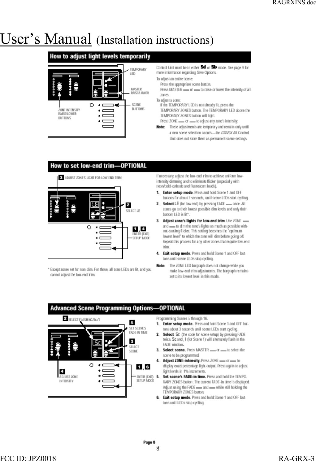 RAGRXINS.docFCC ID: JPZ0018                                                                                                                   RA-GRX-38User’s Manual  (Installation instructions)