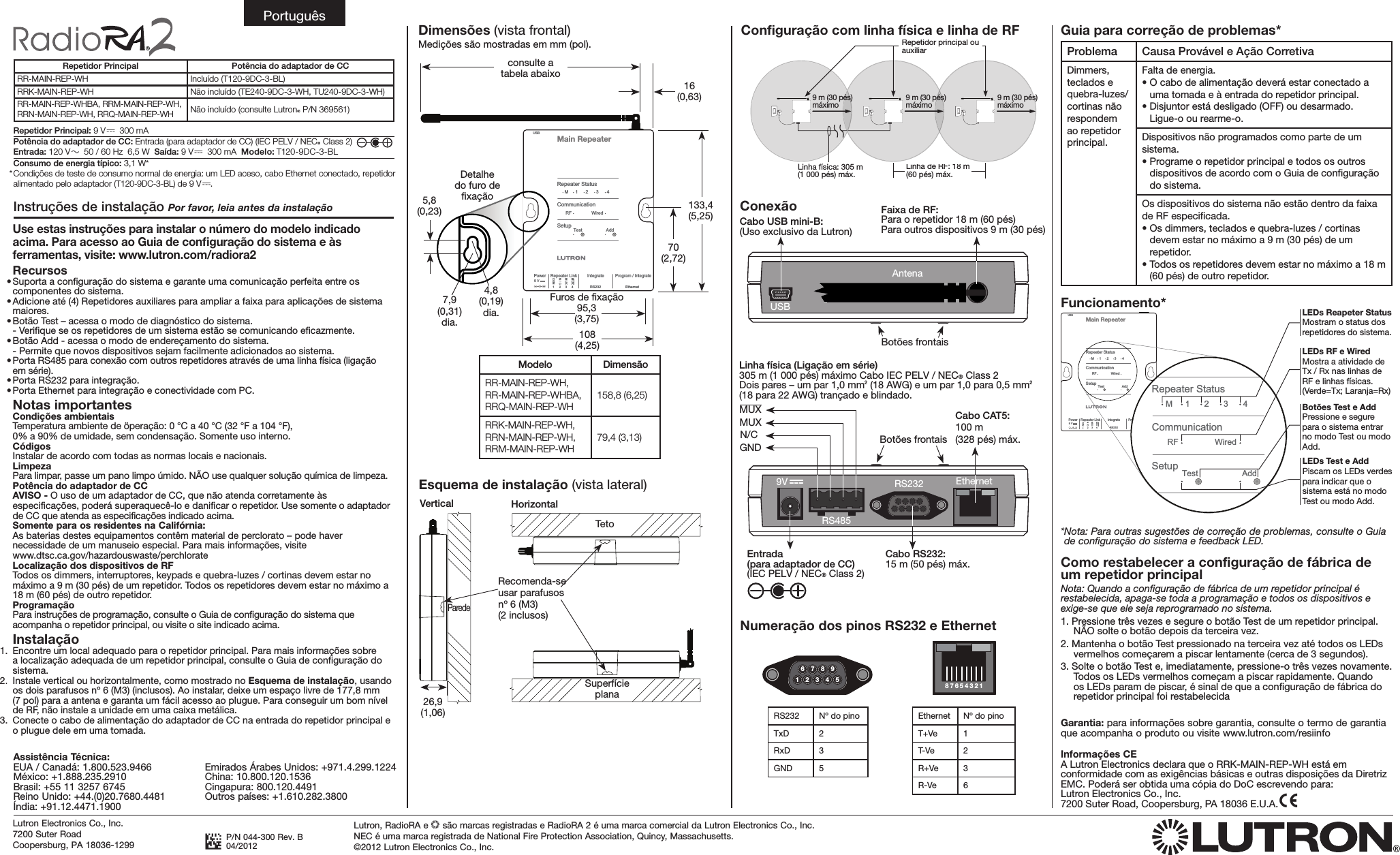 Page 4 of Lutron Electronics 0103 Radio Ra Main Repeater User Manual 044300b   RadioRA 2 Main Repeater Install