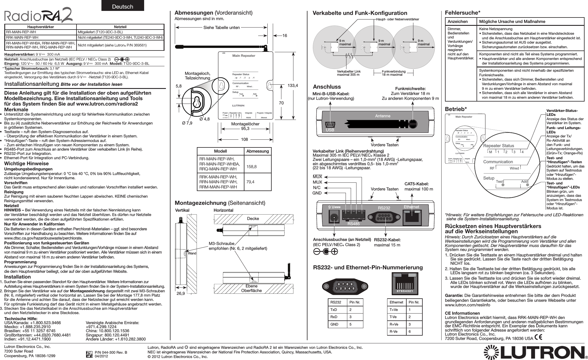 Page 5 of Lutron Electronics 0103 Radio Ra Main Repeater User Manual 044300b   RadioRA 2 Main Repeater Install