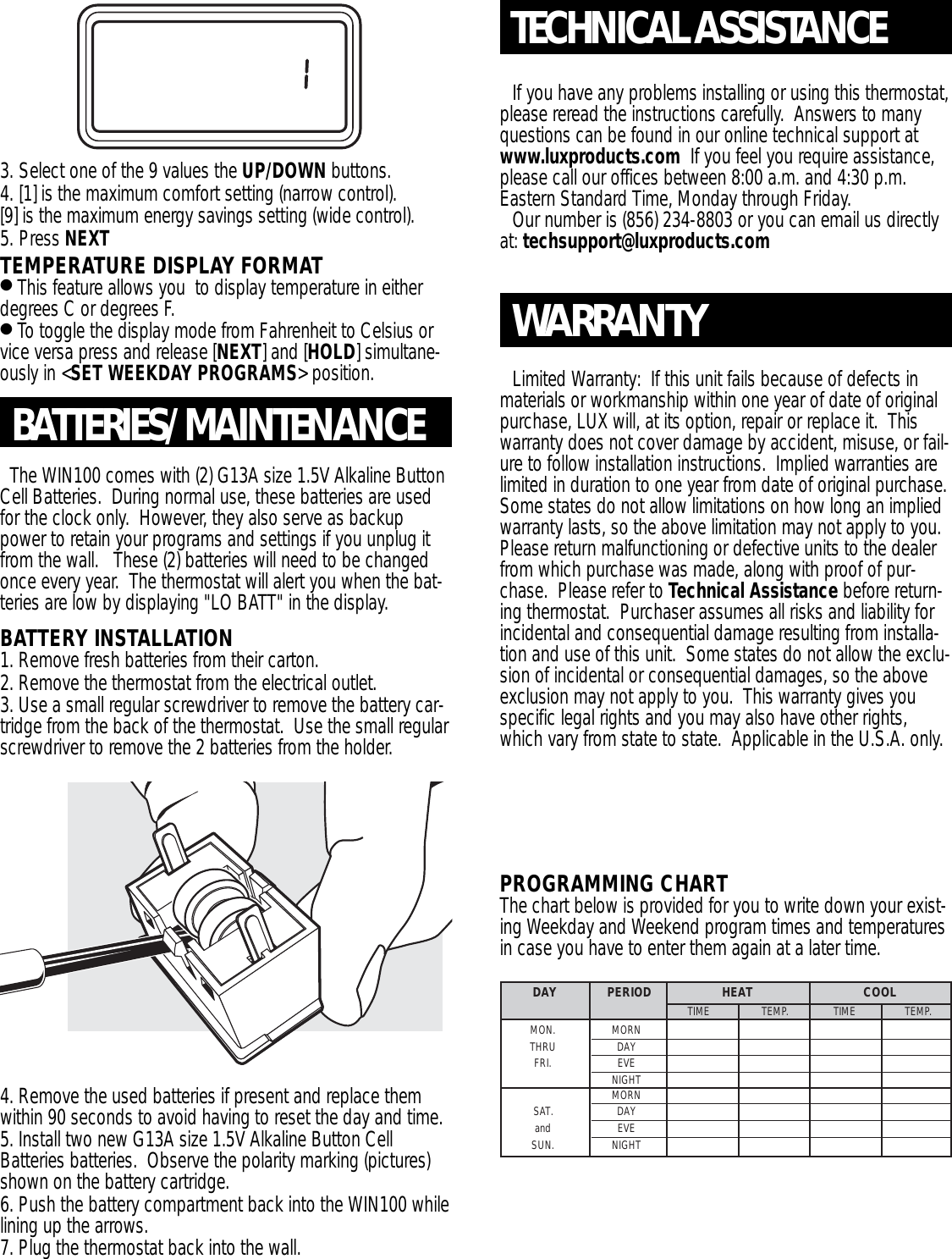 Page 6 of 6 - Lux-Products Lux-Products-Win100-Instruction-Manual- Lux-products-win100-instruction-manual