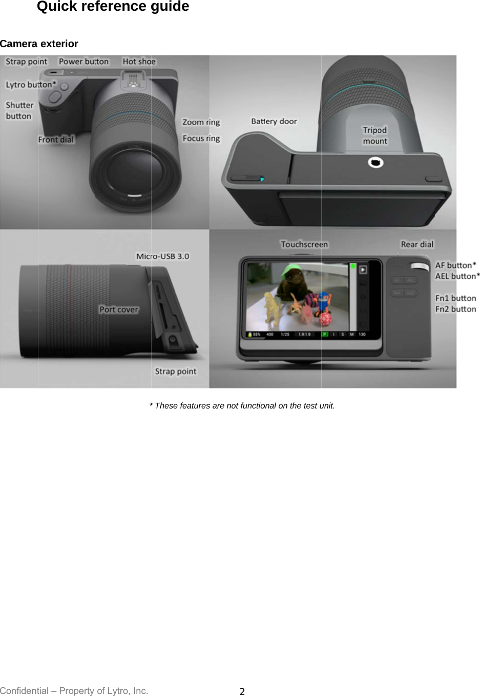 Confident Q Camera                           tial – Property Quick reexterior of Lytro, Inc. ference g*guide  * These features2  s are not functioonal on the test uunit. 