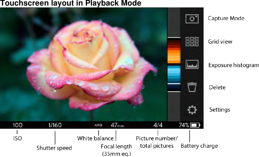 Touchscreen layout in Playback Mode   