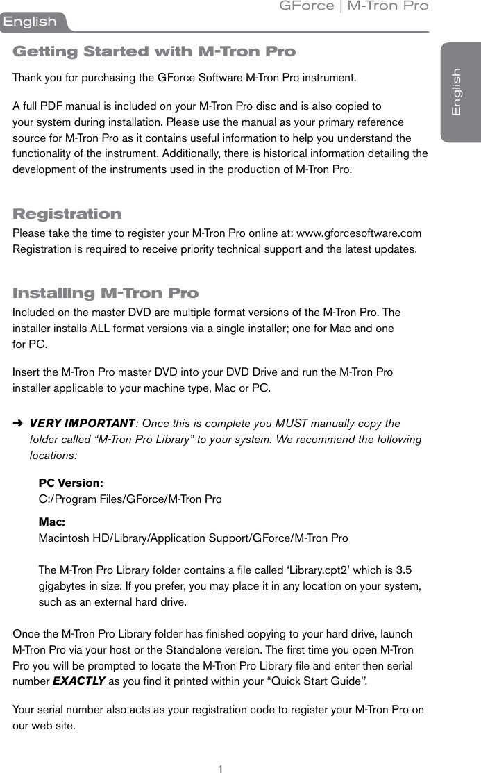 Page 2 of 4 - M-Audio M-Audio-Gforce-Mtronpro-Users-Manual- English | Quick Start Guide • GForce M-Tron Pro  M-audio-gforce-mtronpro-users-manual
