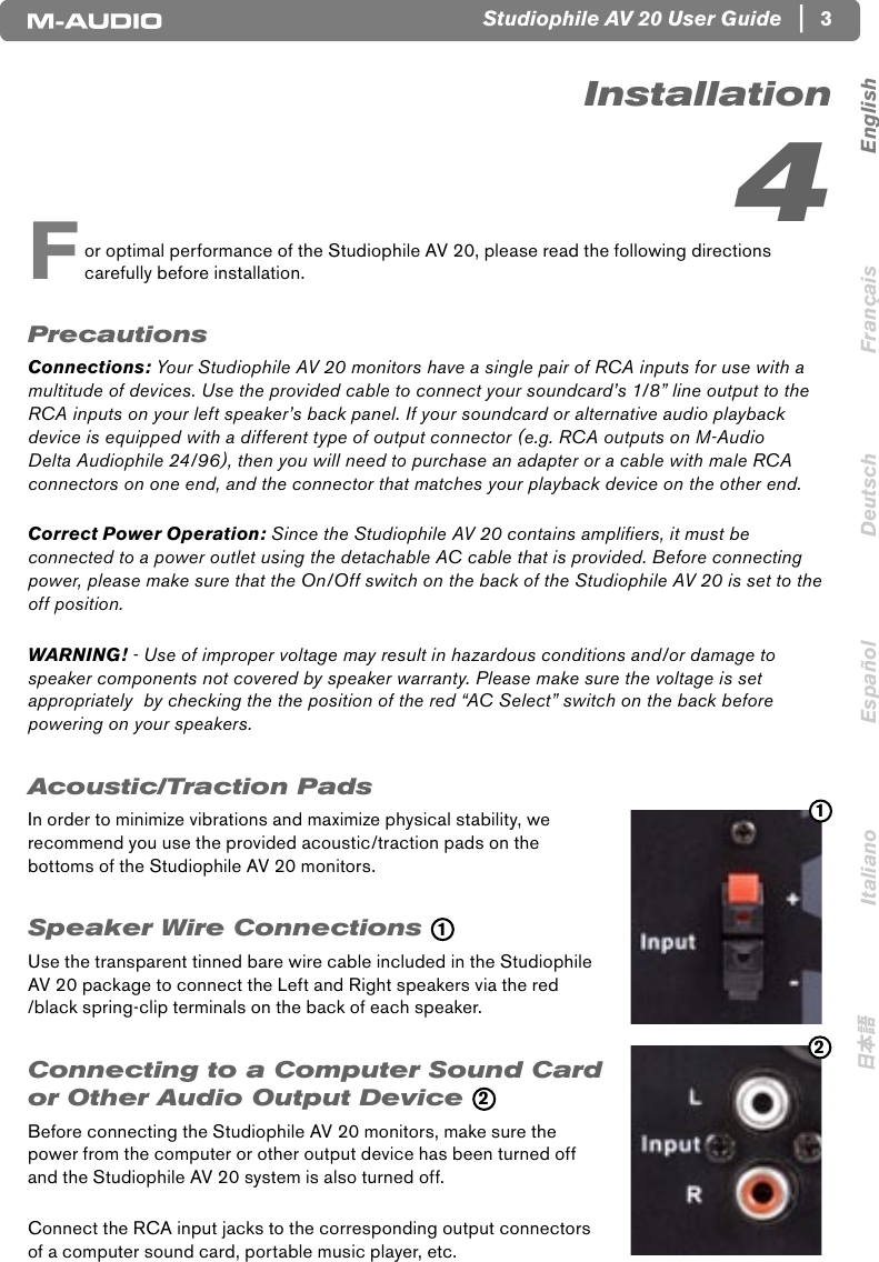 Page 4 of 8 - M-Audio M-Audio-Studiophile-Av20-Users-Manual- User Guide | Studiophile AV 20  M-audio-studiophile-av20-users-manual