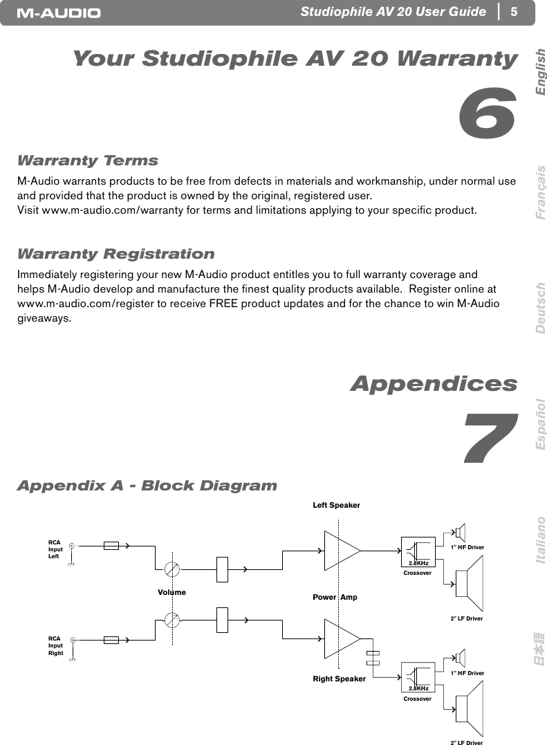 Page 6 of 8 - M-Audio M-Audio-Studiophile-Av20-Users-Manual- User Guide | Studiophile AV 20  M-audio-studiophile-av20-users-manual