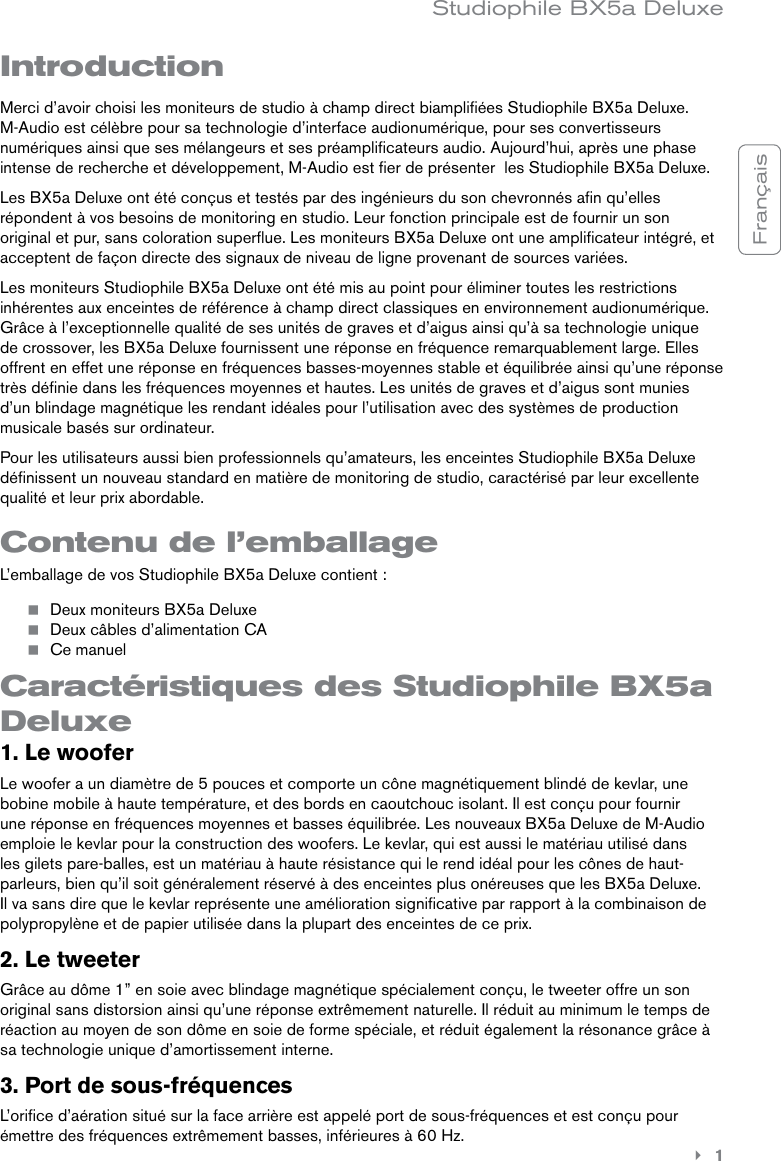 Page 2 of 8 - M-Audio M-Audio-Studiophile-Bx5A-Deluxe-Users-Manual- Studiophile BX5a Deluxe | Guide D’Utilisation  M-audio-studiophile-bx5a-deluxe-users-manual