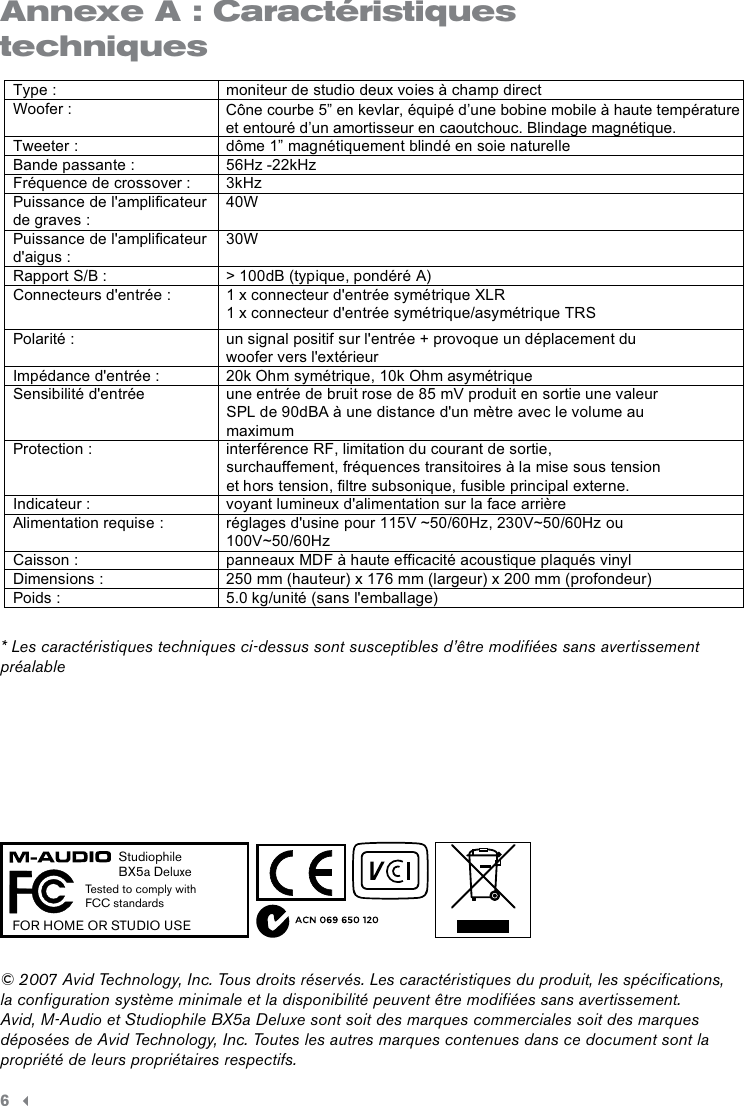 Page 7 of 8 - M-Audio M-Audio-Studiophile-Bx5A-Deluxe-Users-Manual- Studiophile BX5a Deluxe | Guide D’Utilisation  M-audio-studiophile-bx5a-deluxe-users-manual