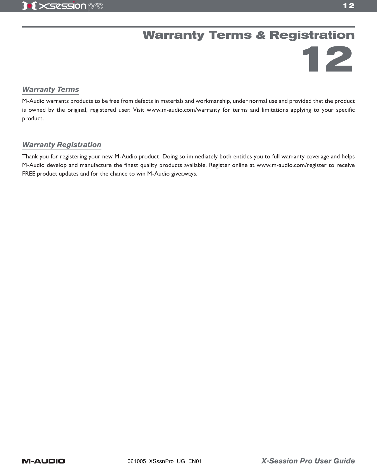 Page 12 of 12 - M-Audio M-Audio-Xsession-Pro-Users-Manual- X-Session Pro User Guide  M-audio-xsession-pro-users-manual