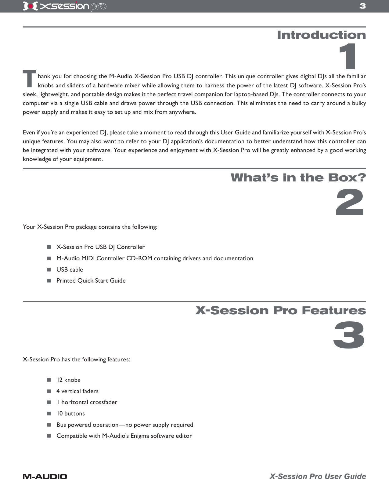 Page 3 of 12 - M-Audio M-Audio-Xsession-Pro-Users-Manual- X-Session Pro User Guide  M-audio-xsession-pro-users-manual
