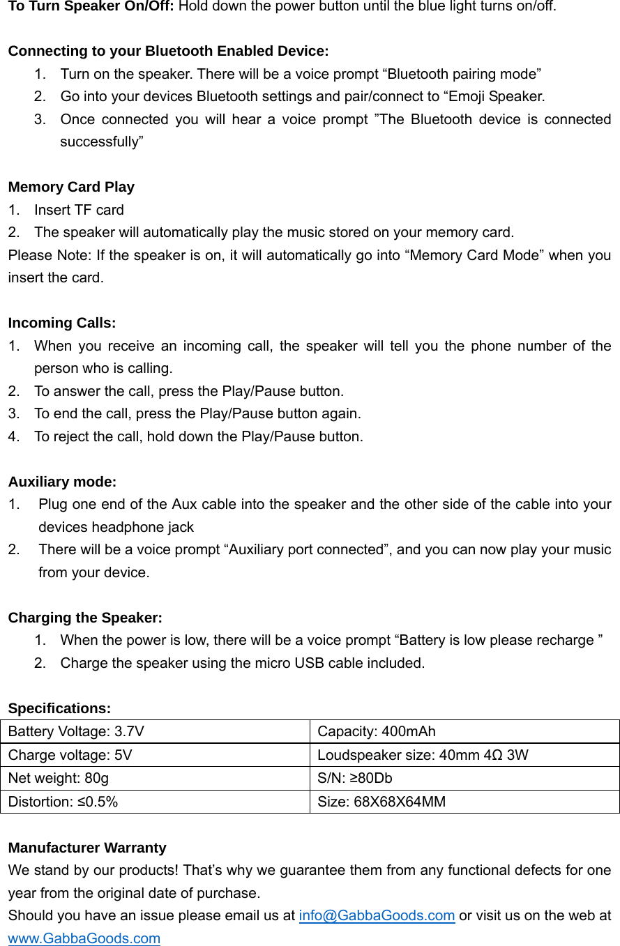Wireless Emoji Speaker User Manual