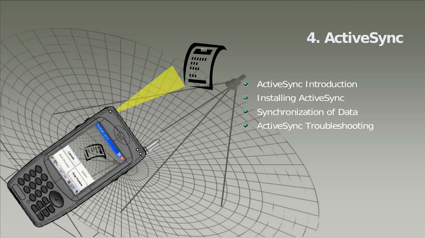 384. ActiveSyncActiveSync IntroductionInstalling ActiveSyncSynchronization of DataActiveSync TroubleshootingBill