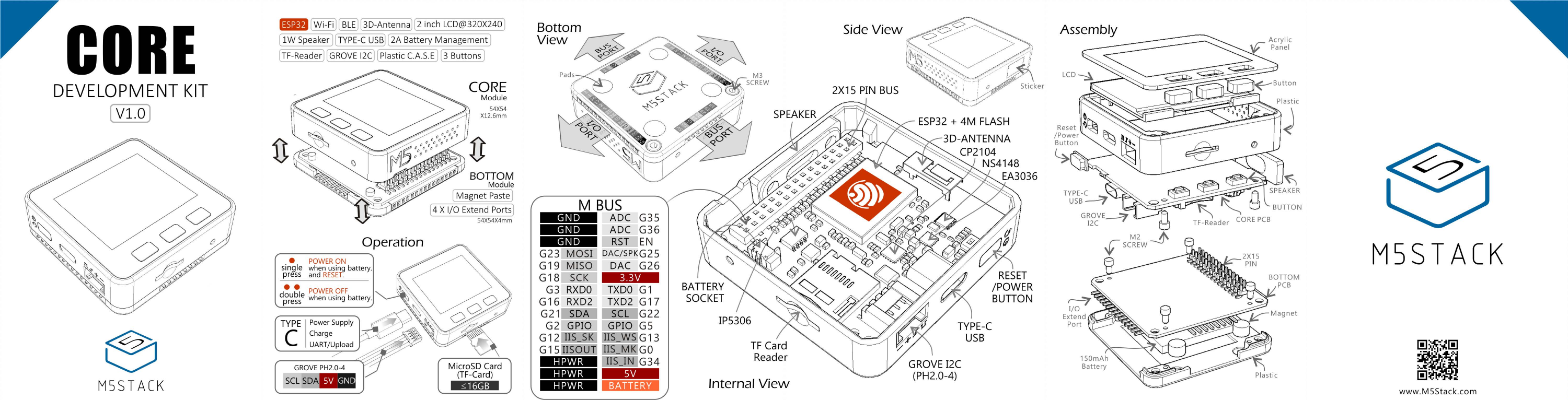 M5Stack Technology M5STACK-CORE Wi-Fi & Bluetooth Development Board ...