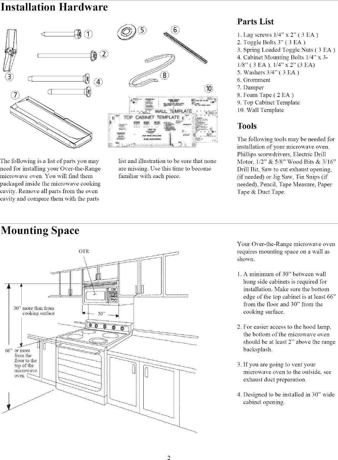 Page 2 of 8 - MAGIC  CHEF Microwave/Hood Combo Manual L0803304