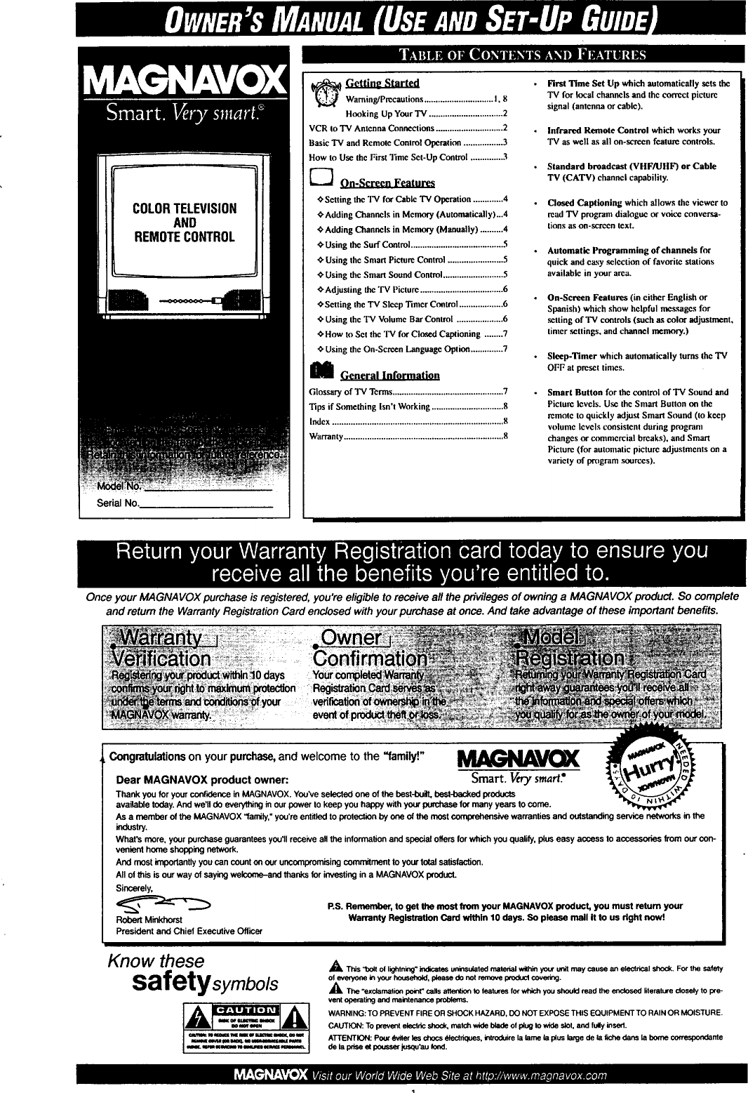 Page 1 of 8 - MAGNAVOX  Direct View Digital 27 To 40 TV Manual 97100190