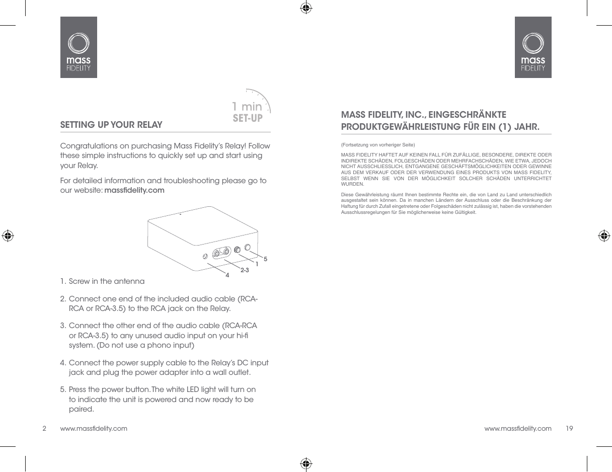 MASS FIDELITY RELAY Bluetooth Audio Receiver User Manual RelayManual