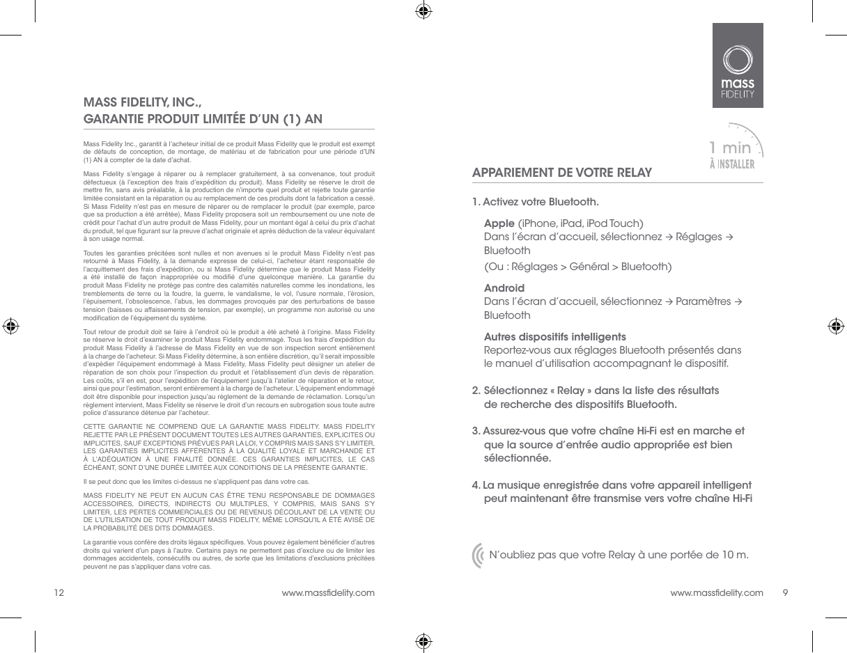 MASS FIDELITY RELAY Bluetooth Audio Receiver User Manual RelayManual