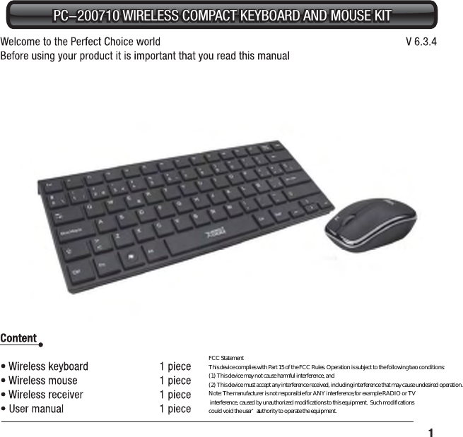 MASTER CHOICE de C V PC200710M WIRELESS 2.4G KEYBOARD & MOUSE COMBO