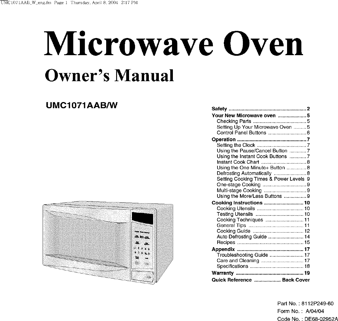 MAYTAG Countertop Microwave Manual L0502577